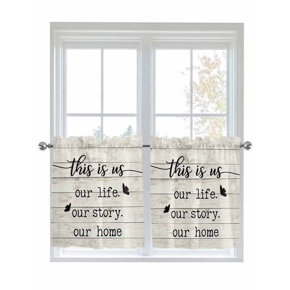 Half Window Curtain 36 Inches Long, Farmhouse Butterfly Window Treatment Curtain Drapes, Rustic Retro Wooden Striped Small Tier Curtains for Bathroom Over Sink, 27.5"x36", 2 Panels