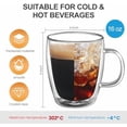 thumbnail image 2 of Double Wall Insulated Coffee Mugs, 16 Ounces - Clear Glass, Cappuccino & Latte Cups, Heat Resistant, 2 of 7