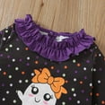 thumbnail image 5 of Hotiary 1-8T Toddler Kids Halloween Outfit Girls' Elf Printed Lace Sleeves Pullover and Stripe Long Pants Two-Piece Set, 5 of 12