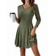thumbnail image 2 of Vestido Corto de Punto Acanalado de Larga para Mujer, Otoño e Invierno, Cuello en V, Informal, Corte A Verde M, 2 of 8