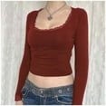 thumbnail image 4 of Women's Long Sleeve T Shirt Spliced Lace Neck Crop Design for Everyday Wear, 4 of 7