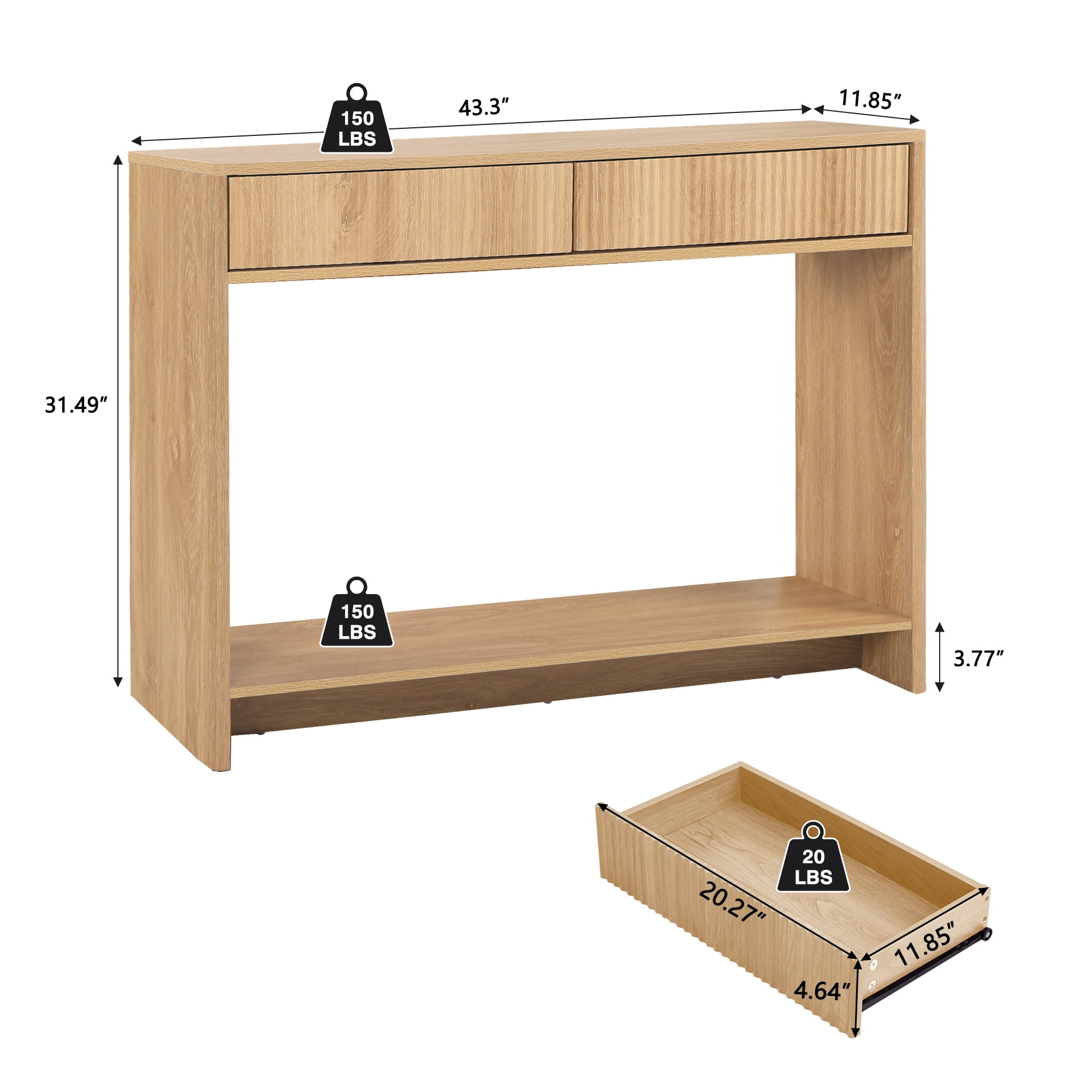 Wirrytor Narrow Console Table with Drawers and Storage Shelf, Modern Sofa Table for Living Room Entryway, Space-Saving Hallway Table Behind Couch with Solid Wood Legs