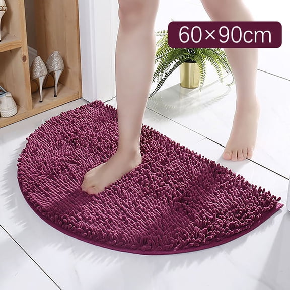 Dark Purple Half Circle Chenille Living Room Bathroom Absorbent Floor Mat (60×90Cm) A,1Pc Bathroom Mat