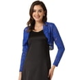 thumbnail image 1 of Día de San Patricio Cárdigan Cortas De Manga Larga Floral Transparente Para Mujer Azul Real L, 1 of 5