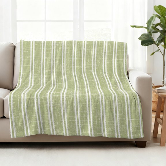 Fleece Blanket Country Sage Green Stripe Blankets,Soft Cozy Warm Flannel Throw Blanket,Minimalist Line Blanket for Bed Couch Sofa 50x60in