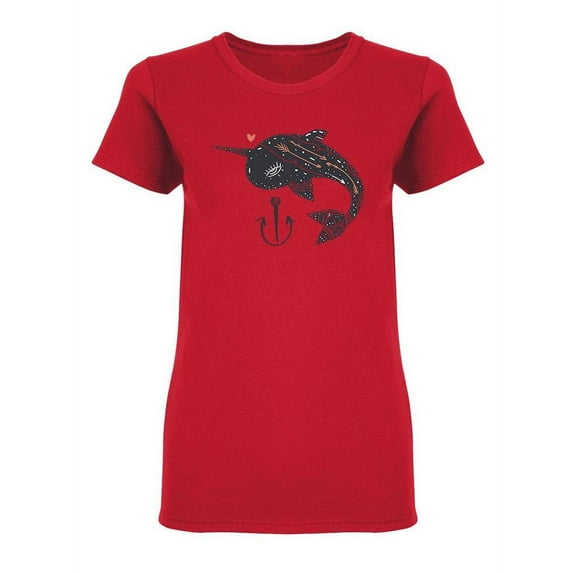 Cute Narwhal Art Shaped T-Shirt Women -Image by Shutterstock, Female Large