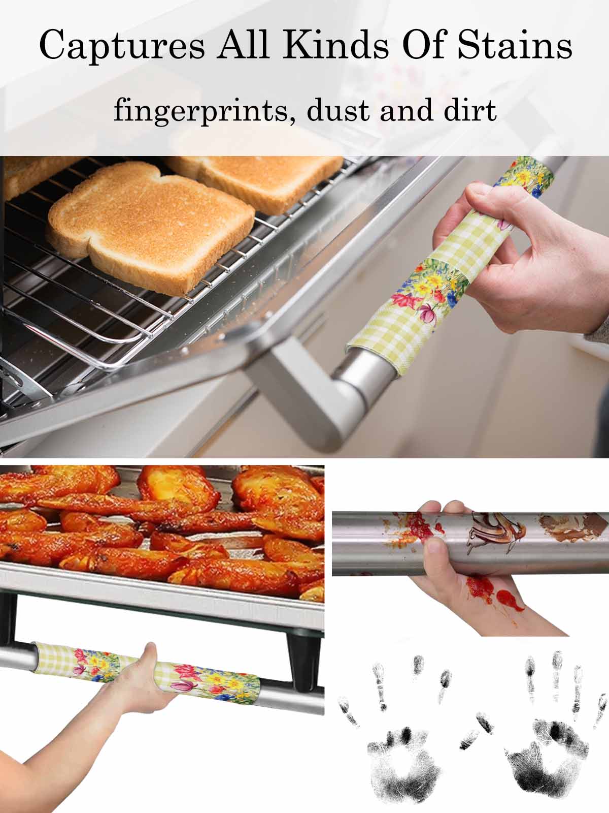 Yellow Plaid Tulip Refrigerator Door Handle Covers Set of 2, Spring Floral Watercolor Botanical Kitchen Fridge Microwave Oven Dishwasher Stove Cabinet Handle Protectors, Washable Appliance Decor