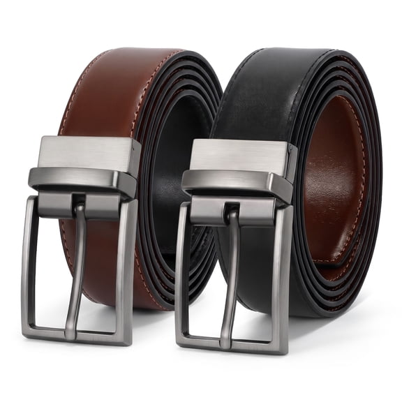 Odifni Mens reversible leather belt,genuine leather belt, black/brown belt, 2 in 1