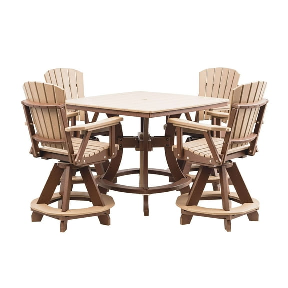 Grand Lake Amish Crafted 4 Person Poly Adirondack Counter Height Table Set, Weatherwood on Tudor Brown