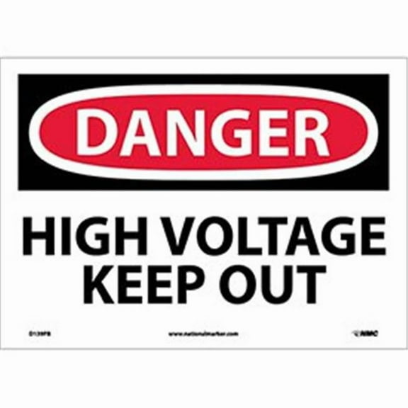 National Marker D139PB Danger High Voltage Keep Out Safety Signs, Vinyl - 10 x 14 in. - White, Black & Red