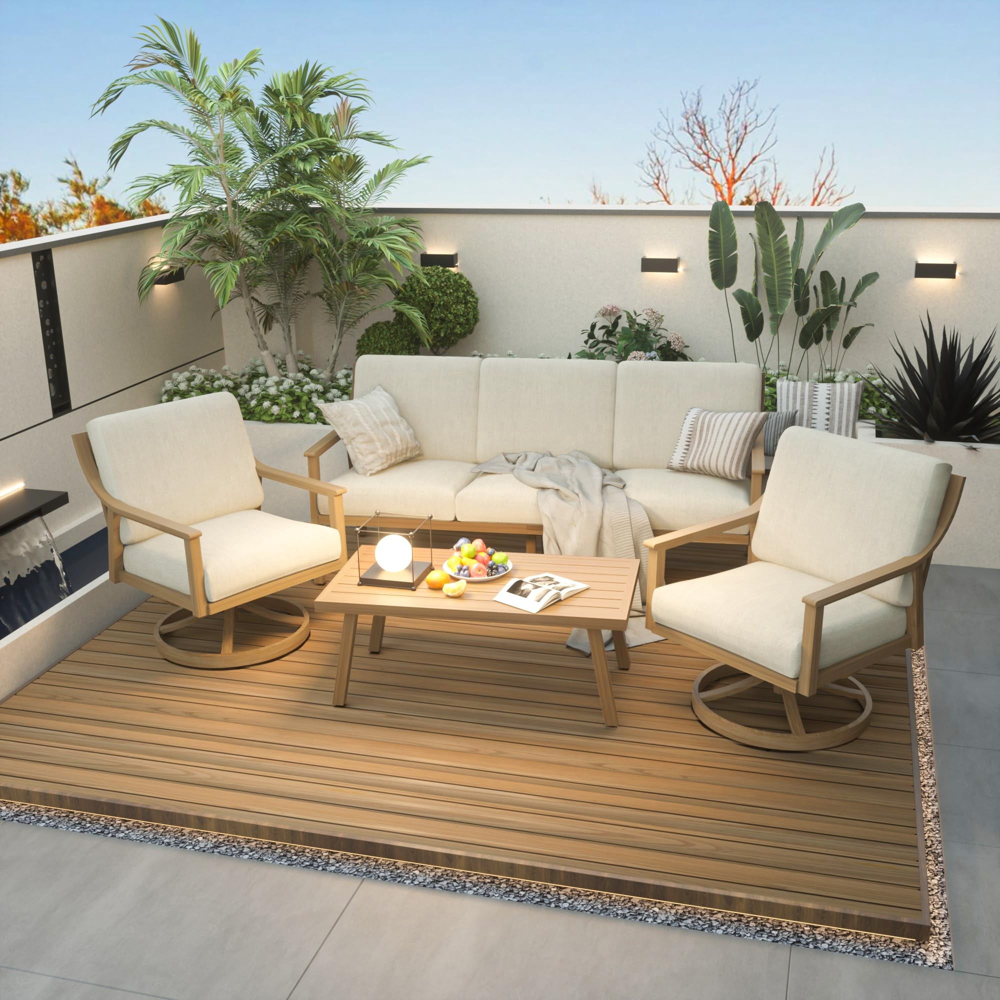 Patio Sofa 3 Seater Outdoor Aluminum Couch with Rope Backrest Thick Cushion All Weather Patio Furniture for Deck Backyard Porch, Beige