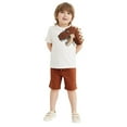 thumbnail image 3 of Curenmufel Toddler Boy Summer Outfits Toddler Baby Boy Summer Clothes Short Sleeve Letter Print Tshirt Top Stripe Shorts Set Casual Outfits (Brown,Size 2-3 Years), 3 of 7