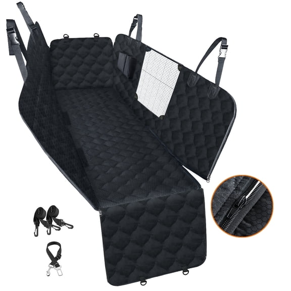 SMATTO Dog Car Seat Cover with Mesh Window, 100% Waterproof Pet Seat Cover for Back Seat, Scratchproof Dog Hammock for Cars, Trucks, SUVs, Jeeps, Black