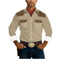 thumbnail image 2 of Wrtxtat Men's Western Cowboy Hippie Shirt Vintage Aztec Camo Printed Casual Pearl Snap Button Up Slim Fit Long Sleeve Work Cargo Shirts with Two Chest Pockets Khaki#05 L, 2 of 7