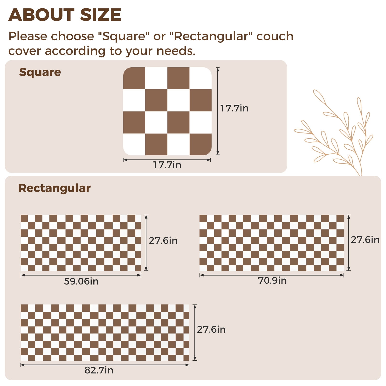 ANMINY Thick Fuzzy Checkered Couch Cover, Non-Slip Nordic Cream Sofa Protector Mat, Soft Flannel Furniture Cover