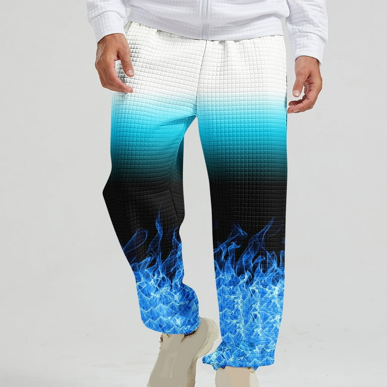 Penkiiy Gradient Flame Print Waffle Sweatpants for Men Drawstring Joggers Elastic Waist Running Track Pants with Pockets XL Blue Walmart