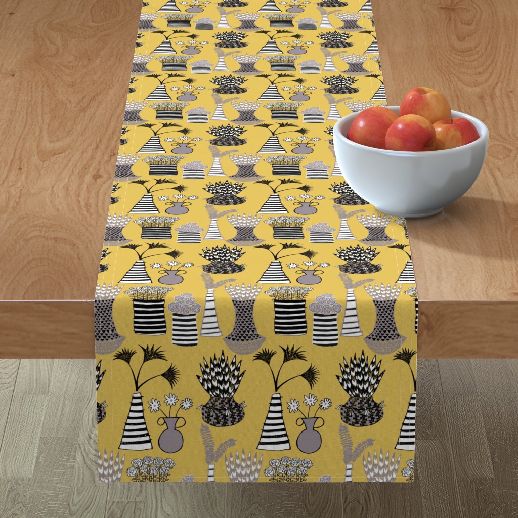 Table Runner Flower Pots Mustard Black White Modern Pattern Rose Cotton Sateen Walmart Com Walmart Com