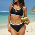thumbnail image 2 of MGDXOX Women's High Waisted Fashion Bikini Sets Sporty Two Piece Swimsuits Color Block V Neck Bathing Suits Black L, 2 of 6