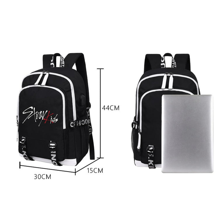 Draggmepartty Stray Kids Unisex Backpack Laptop Backpack with USB Charging Port Daypack School Bag for Middle School College, Size: One size, Black