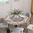 thumbnail image 5 of Blue Burnt Orange Boho Round Tablecloth for 45-54 Inch Tables,Fitted Table Cover with Elastic Edge,Antique Southwestern Ethnic Waterproof Outdoor Table Cloth Protector for Patio Garden Dinner Picnic, 5 of 9