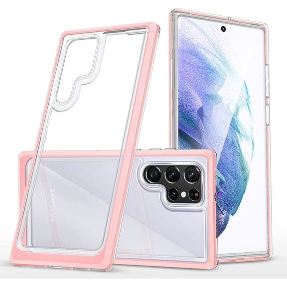 Case for Samsung Galaxy S22 Ultra, Slim Thin Soft TPU Bumper & Hard PC Transparent Back Shockproof Scratch Resistant Protective Phone Case for Samsung Galaxy S22 Ultra (Pink)
