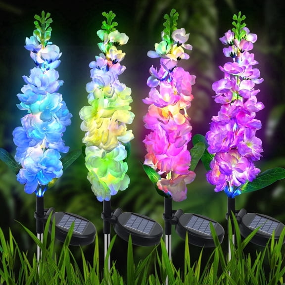 Fohil 4 Pack Solar Garden Lights,Two Lighting Modes Solar Flowers Lights,Waterproof Powered Led Lights for Garden Patio Lawn Decor and Gift for Mother