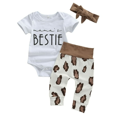 

Baby Pants Letter Jumpsuit Hairband Leopard Print Stretch Trousers Set