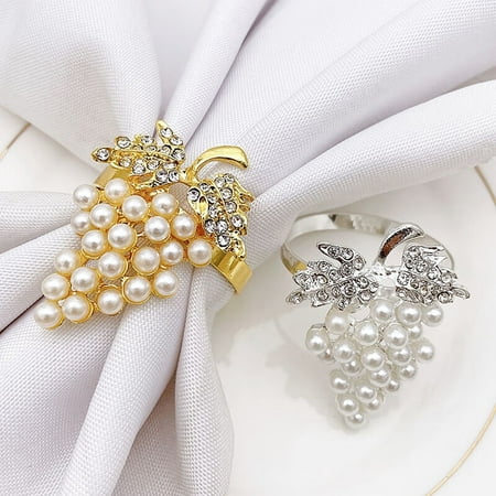 

OCUhome Napkin Ring 6Pcs Napkin Buckle Chic Durable Metal Fake Pearl Grape Napkin Ring for Banquet