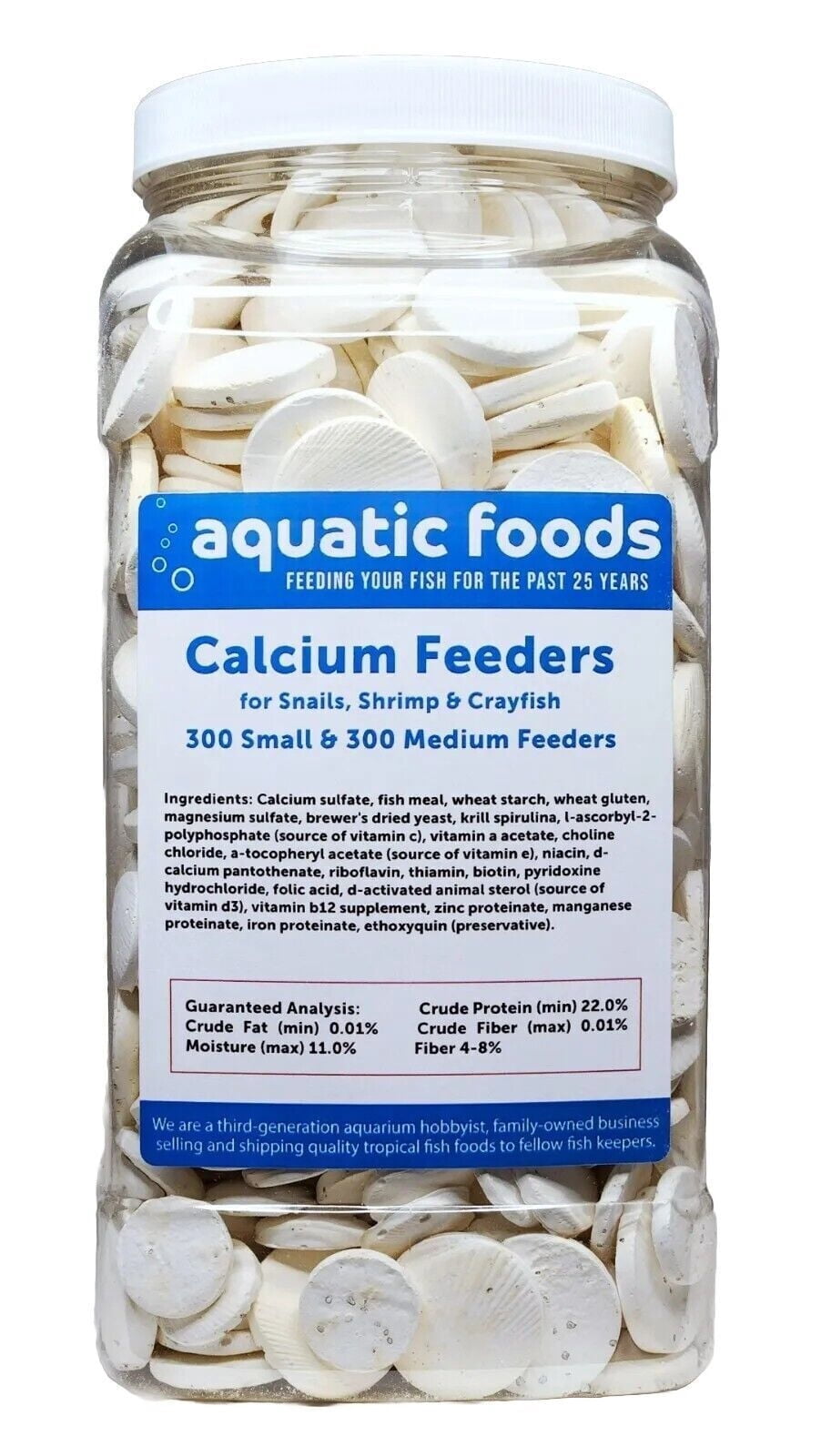 Calcium Enriched Sinking Feeder Disks and Holiday Feeding Food for Shrimp, Snails, Crabs, Crayfish, Hermit Crabs, Plecos, Catfish, all Tropical Fish. 600 Small & Medium Discs... Large Jar