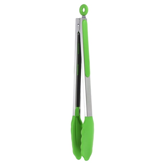 Uxcell Kitchen Tongs with Silicone Tips, 13 Inch Stainless Steel Cooking Tongs Heat Resistant Non-Stick Kitchen Locking Clamp for Grab Food Grilling Steak, Green