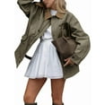 thumbnail image 2 of Female Trendy Jackets Fall Contrast Collar Zip Up Cotton Oversized Casual Cargo Barn Jacket Olive Green S, 2 of 9