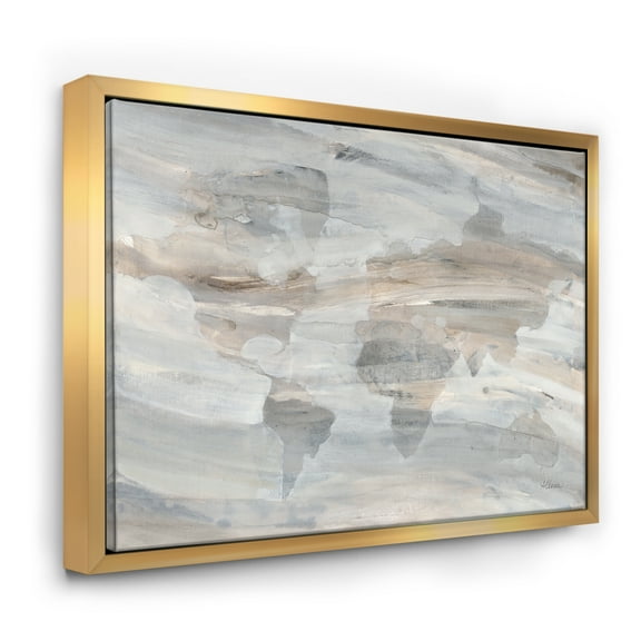 Designart ' Misty World Map ' Glam Map Framed Canvas