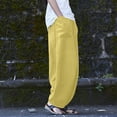 thumbnail image 4 of YYDGH Women's Baggy Linen Pants Wide Leg Trousers Casual Solid Color Elastic Waist Harem Pants with Pockets Yellow Yellow, 4 of 8