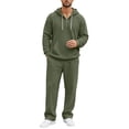 thumbnail image 3 of FchengtaiS Men's Waffle Knit Textured Tracksuit Half Zip Hoodie Sweatshirt Elastic Waist Wide Leg Pants Athletic Casual 2 Piece Outfit Set With Pocket, 3 of 7