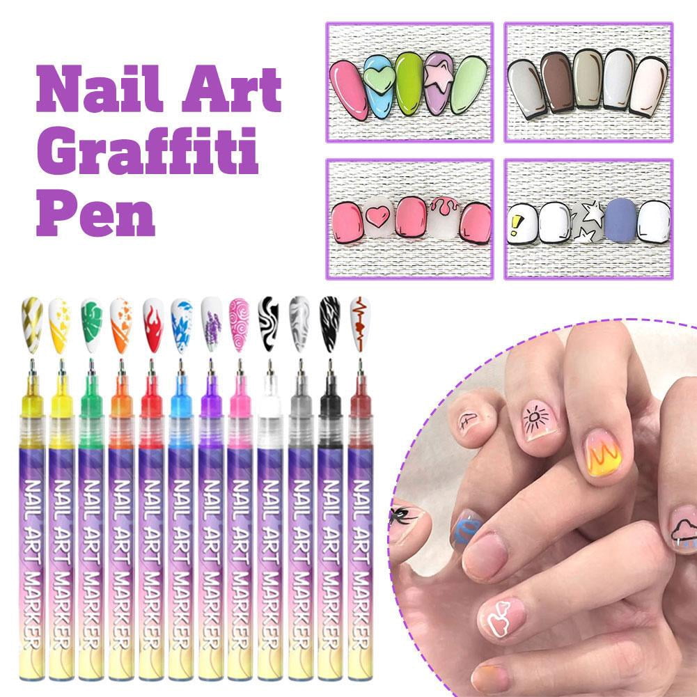 12 Colors 3D Nail Polish Pens for Painting, 2025 Upgrade Nail Art Pens Set, DIY Quick Dry Graffiti Dotting Point Liner Pens, Nail Art Markers for Gel Nails, Nails Art Drawing Tool（1pcs）