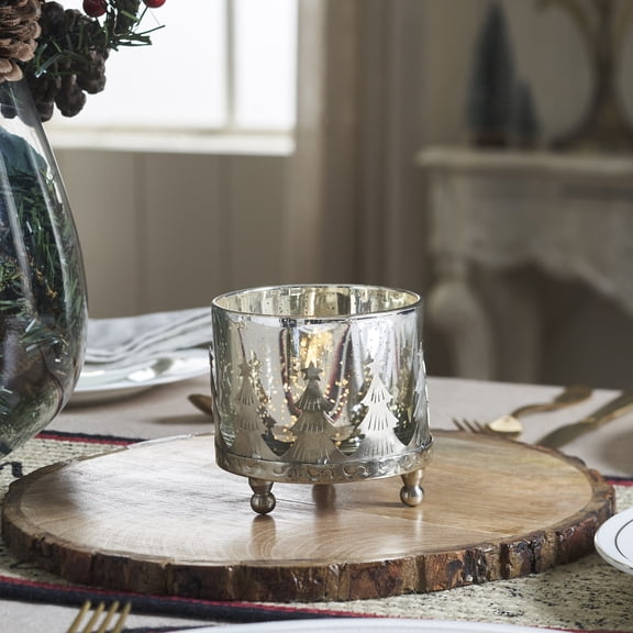 VHC Brands Silver Christmas Mercury Glass Candle Holder 4x4x4