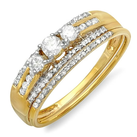 Yellow Gold 3 Stone Ring (Dazzlingrock Collection 0.40 Carat (ctw) 14k Round Diamond Ladies 3 Stone Bridal Ring Engagement Set, Yellow Gold, Size)