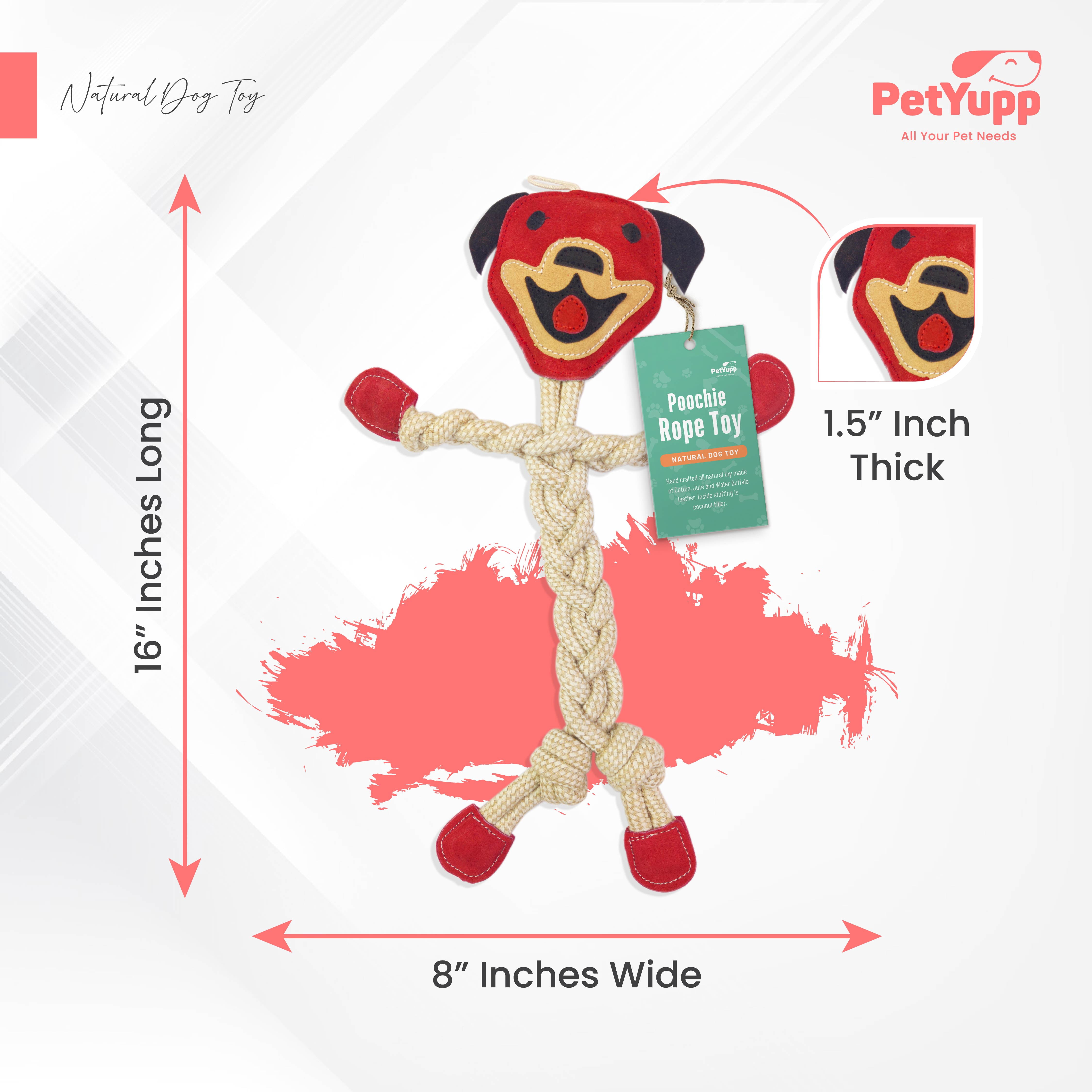 PetYupp Cotton Rope Chew Toy with Real Leather for Small Dogs & Puppies, Poochie