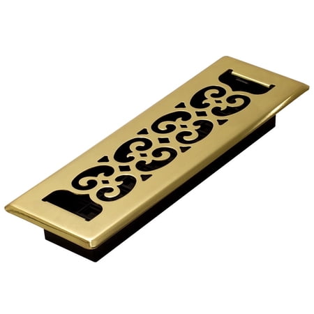 Decor Grates 2x10 Scroll Floor Register Vent Cover Adjustable Airflow Control Polished Brass (SPH210)