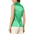thumbnail image 3 of Blusas de trabajo de satén Allegra K para mujeres, con cuello, sin mangas y con botones, color verde, talla M, 3 of 5