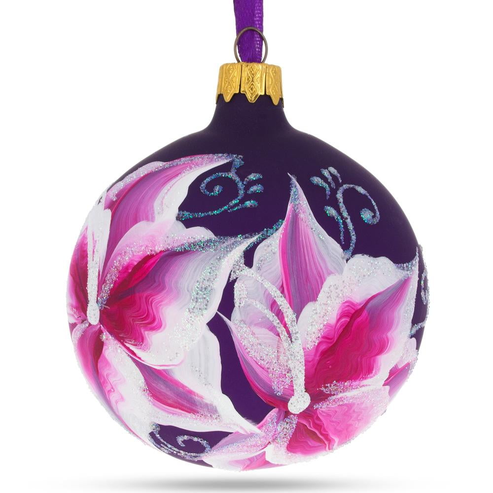 BestPysanky Purple Lily Flowers Glass Ball Christmas Ornament Walmart