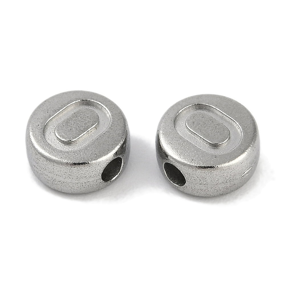 Anti-304 Stainless Steel Beads Flat Round with Letter Stainless Steel color Letter O 7x3.8mm Hole: 1.8mm