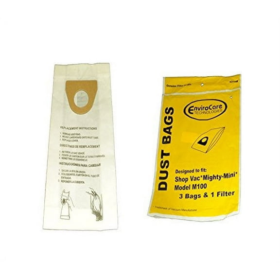 3 Shop-Vac 3 ShopVac 9010600 Bags & Secondary Filter Canister Mighty Mini Shop Vac Vacuum 901-06 Vacuum Cleaner Bags