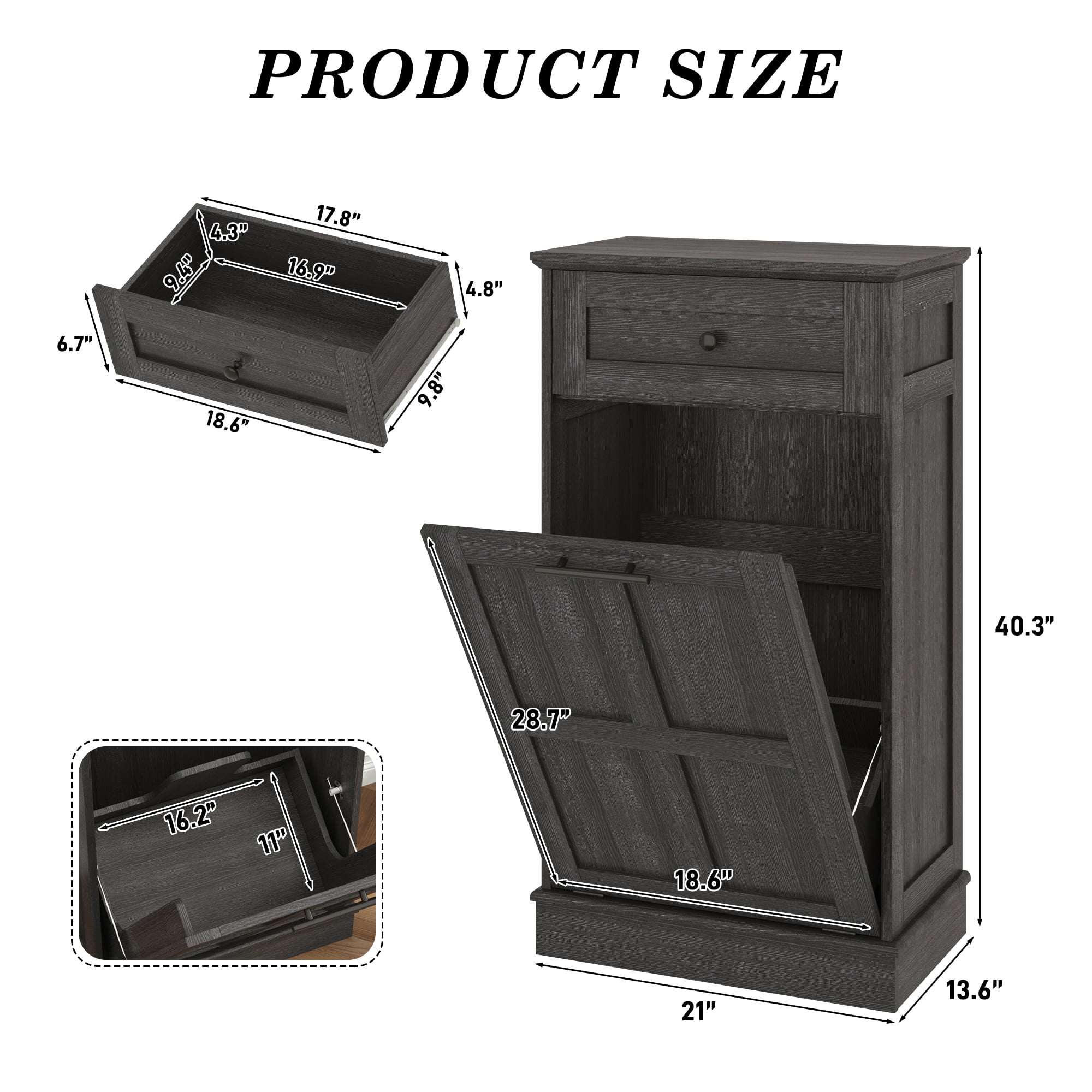 Blotout Kitchen Tilt Out Trash Cabinet, Hidden Wooden Trash Can with Drawer, Pet Proof Freestanding Kitchen Recycling Cabinet for Kitchen, Kitchen, Living Room