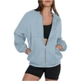thumbnail image 2 of jtjvou Full Zip Up Sweatshirt Women No Hood Fall Winter Trendy Casual Loose Long Sleeve Workout Collared Jacket with PocketsBlue XXL, 2 of 6