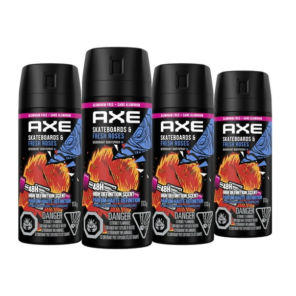 Lot de 2 AXE Déodorant Vaporisateur Corporel Planche à Roulettes & Roses Fraîches 48H Parfum Haute Définition 113 g (Lot de 4)