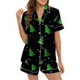 thumbnail image 2 of LIZUOJUN Christmas Pajama Set for Women Two Piece Short Sleeve Notch Collar Button Front Top and Matching Shorts Silky Satin Sleepwear Festive Print Holiday Loungewear, XXL, 2 of 8