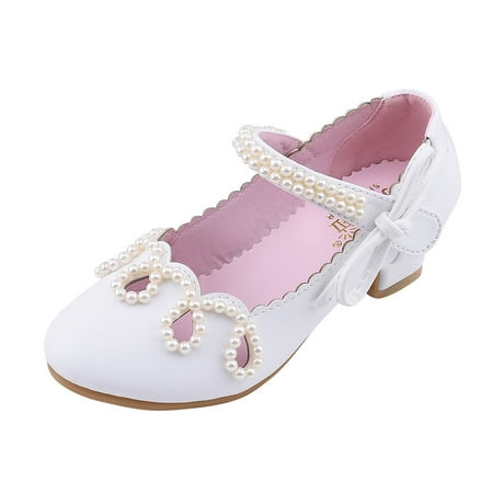 

Binmer Toddler Kids Girls Pearl Square Heel Leather Shoes Single Princess Shoes Sandals