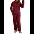 thumbnail image 1 of Pijama de 2 Piezas para Mujer, Conjunto de Ropa de Estar por Casa, Suéter de Punto, Cuello Redondo, Larga, Conjuntos Peludos Vino Tinto L, 1 of 8