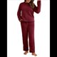 thumbnail image 1 of Pijama de 2 Piezas para Mujer, Conjunto de Ropa de Estar por Casa, Suéter de Punto, Cuello Redondo, Larga, Conjuntos Peludos Vino Tinto M, 1 of 8